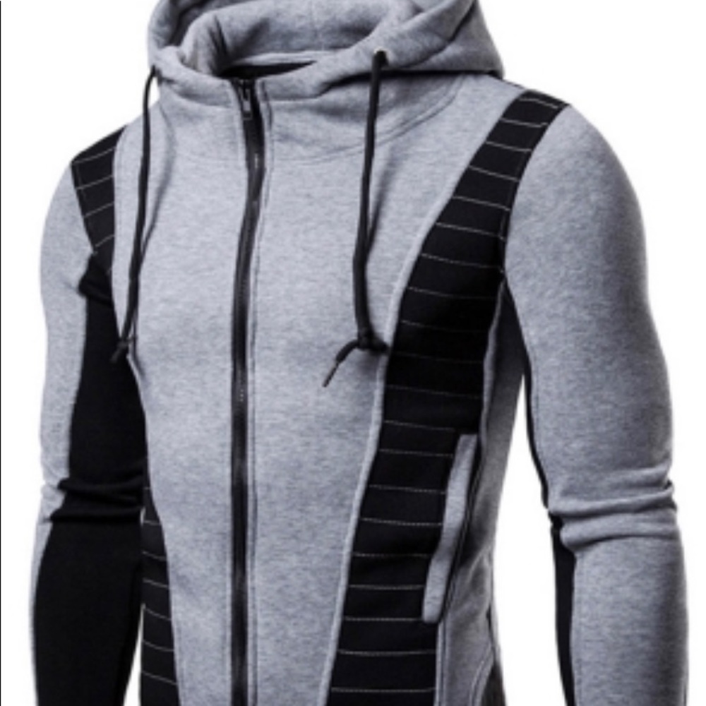 Drawstring Zip Up Color Blocking Hoodie